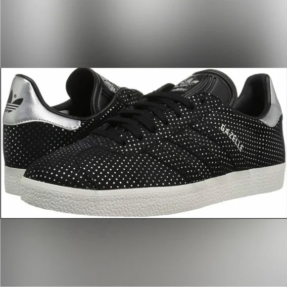 adidas | Shoes | Adidas Gazelle Black Silver Metallic Sparkle Sneakers 7 |  Poshmark